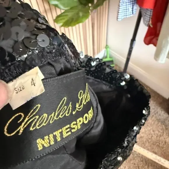 048 Charles Glueck Vintage NITESPORT Black Sequin Skirt (Size 4, EUC) - Picture 4 of 4